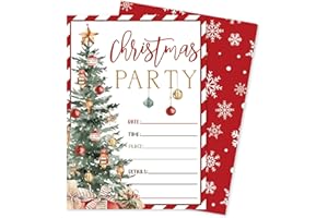 Whaline 25 Sets Christmas Invitations Red Stripe Xmas Tree Invitation Cards with Envelopes Stickers Blank Invites for Winter Dinner Party, 5 x 7 Inch
