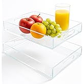 HLF-ho Serving Tray 12x16 Inch Decorative Serving Trays with Handles Clear Acrylic Serving Platter for Appetizers, Breakfast, Snacks – Perfect for Parties, Events, and Home Use, 2 Pack