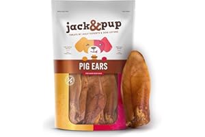 Jack&Pup Natural Half Pig Ears for Dogs Large, Pigs Ears for Dogs - Premium Dog Ear Treat - Dog Chew Treats for Large and Small Breeds (5 Pack)