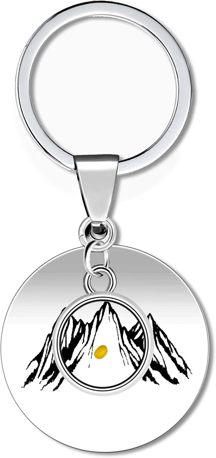 Stainless Steel Mountain Disc Keychain with Real Mustard Seed in Round Pendant ZY015, Round-white