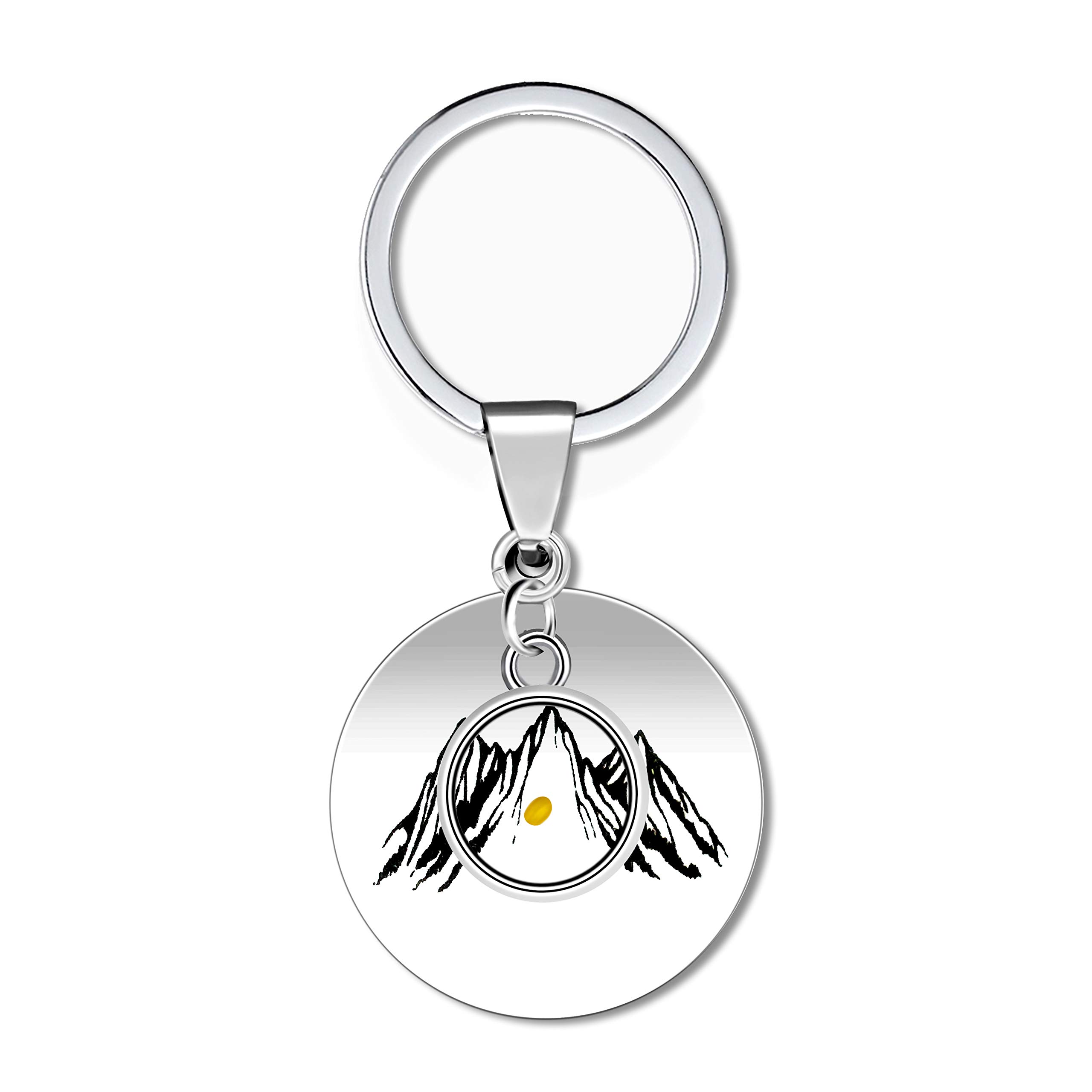 Stainless Steel Mountain Disc Keychain with Real Mustard Seed in Round Pendant ZY015
