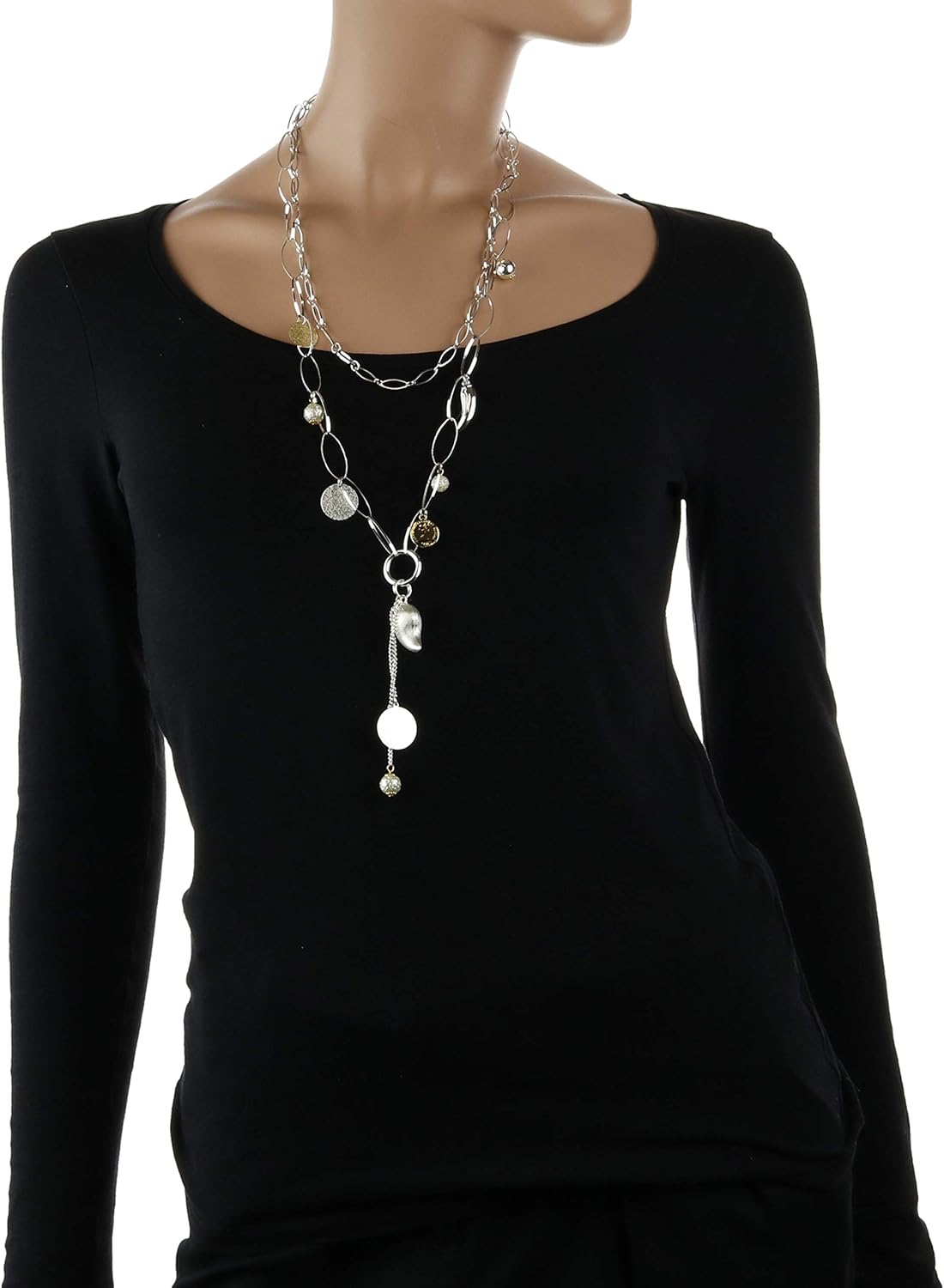 Colliers Behave Femmes Long Collier Avec Pendentif Fait De Metal De Base 57 5cm Taille Couleur Argent Bijoux