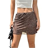 Floerns Women's Y2K Leopard Print Mesh Skirt Low Rise Lettuce Trim Bodycon Mini Skirts