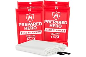 Prepared Hero Emergency Fire Blanket - 4 Pack - Fire Suppression Blanket for Kitchen, 40” x 40” Fire Blanket for Home, Fiberg