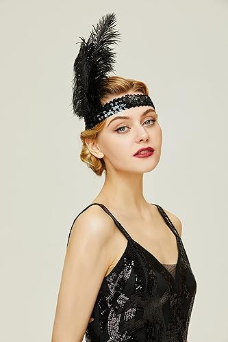 BABEYOND 1920s Flapper Headband Roaring 20s Sequined Showgirl