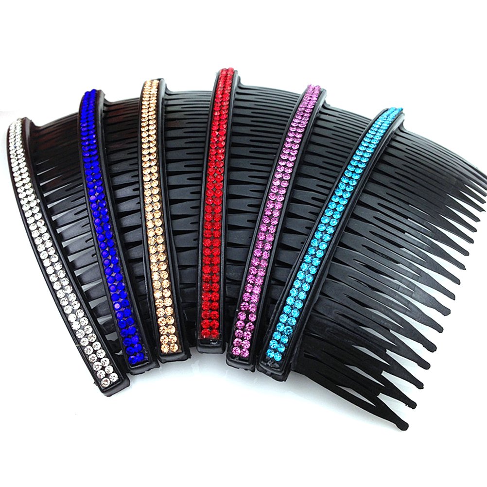 FRCOLOR 5Pcs Rhinestone Hair Comb Slides for Women, Double Row Decorative Plastic Side Combs, Bridal Hair Accessories for Wedding, Party, Prom, Random Colors