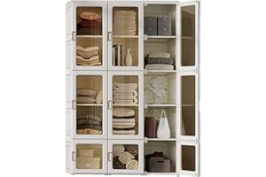 ANTBOX Portable Wardrobe Closet Storage Organizer for Clothes,Transparent Door Panels,Suitable for Living Room, Bedroom,Plastic Wardrobe with Magnetic Door and Easy Assembly 15 Cubes