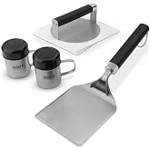 Weber&reg; Smashed Burger Set, Griddle Accessory | Stainless-Steel Smash Press, Wide Spatula &amp; 2 Seasoning Shakers for Perfect Crust Burgers with Patty Paper for Easy Release