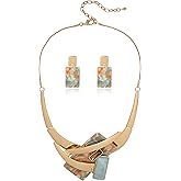 Mycitta Vintage Chunky Statement Jewelry Set Retro Leaf Floral Geometric Bohemian Boho Bib Necklace Earring Set Fashion Costume Jewelry for Women Girls Wedding Party Prom Unique Gift