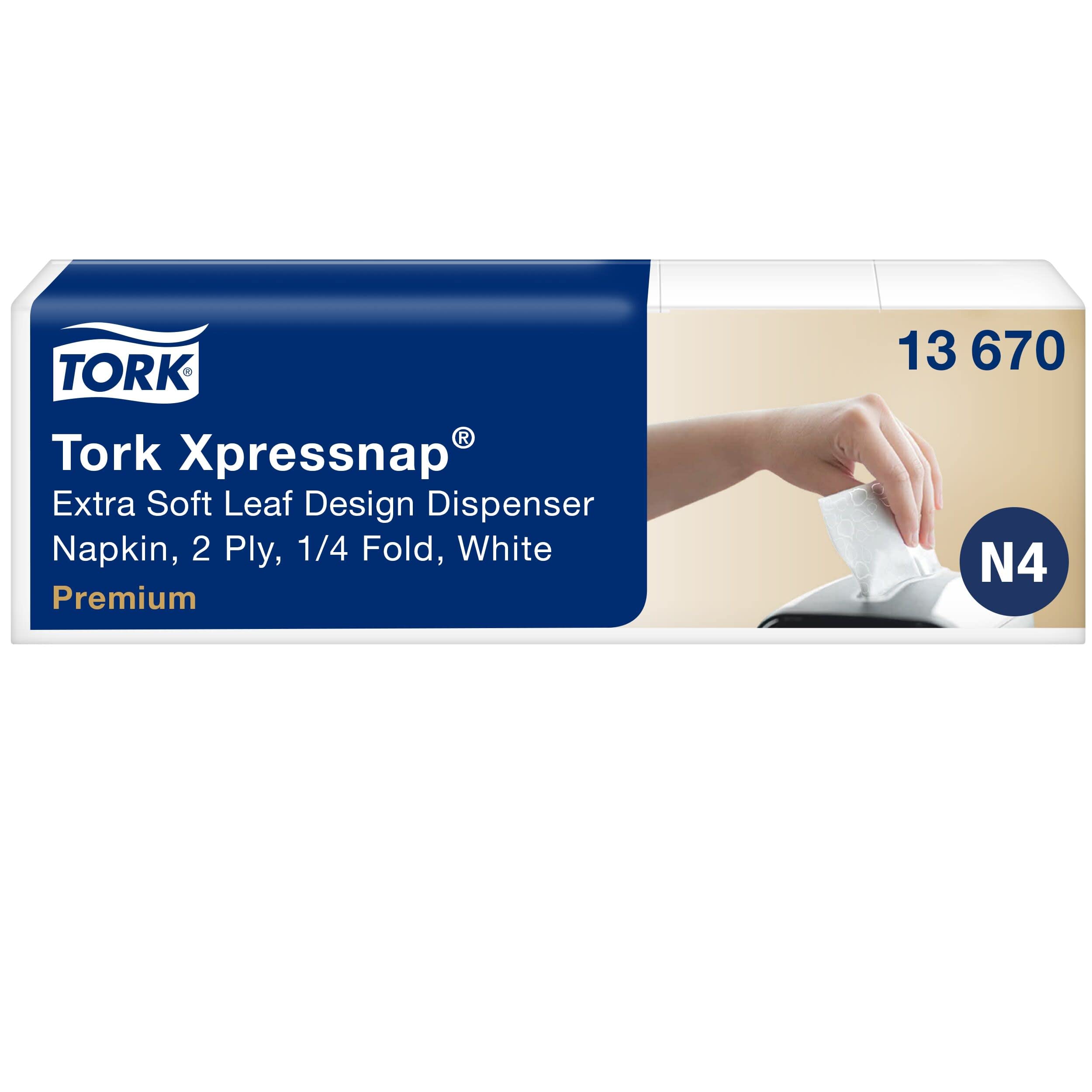 Tork 13670 Xpressnap Extra Soft Napkins N4 / Suitable for N4 Interfold Napkin System Dispensers/Leaf Design/White / 2-Ply / 8 x 500 (10.7 x 16.5 cm)