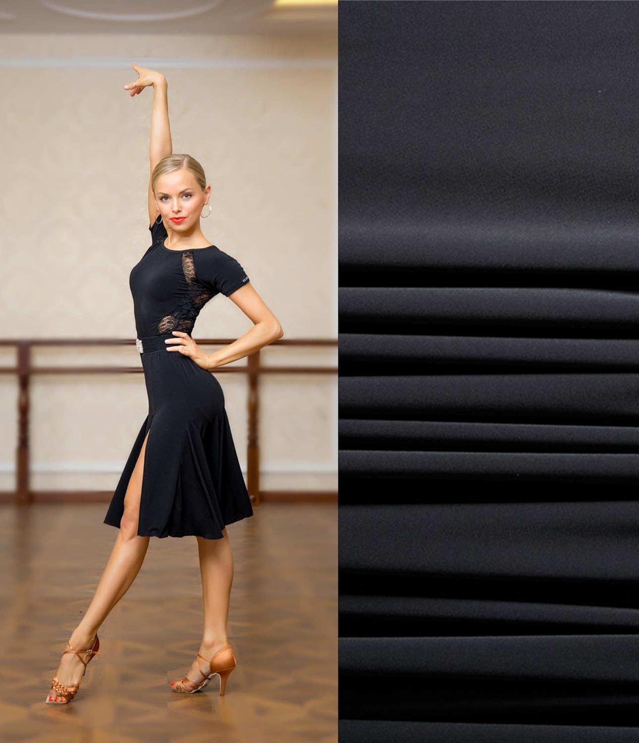 Superstar Series:G3044 Latin Ballroom Dance Professional lace Sides Split Swing Dress (Note: no Belt is Included): Clothing