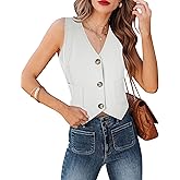 Fallorchid Women's Business Button Up Sleeveless Vest Crop Tops V Neck Jacket Waistcoat