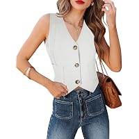 GORGLITTER Women’s Backless Halter Top – Button Front Asymmetrical Hem Crop Blazer Vest - View #5