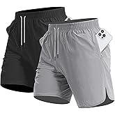 CANGHPGIN 2 Pack Men's Running Athletic Shorts 7'' Quick Dry Sports Gym Shorts with Pockets, Exercise Workout Shorts Men