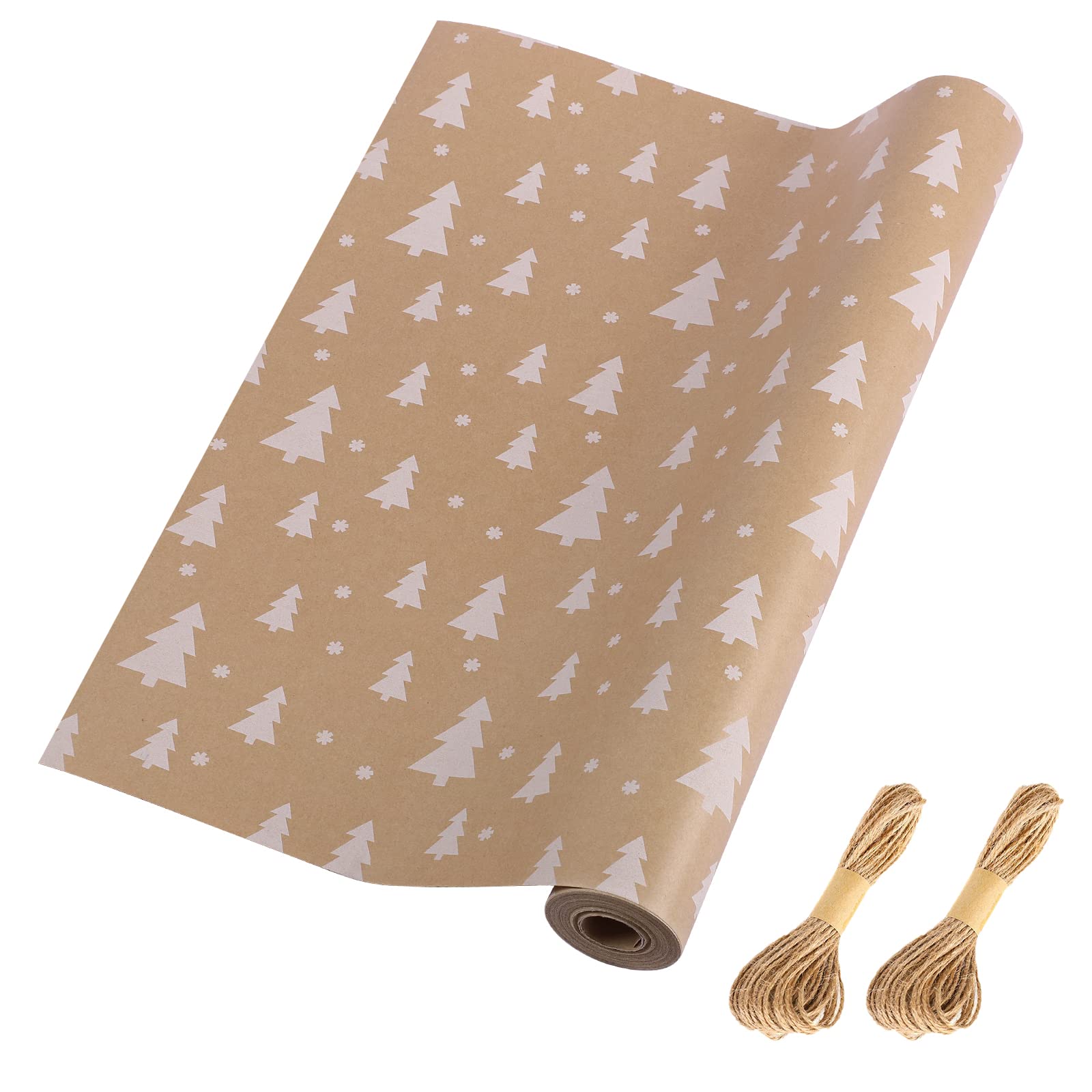 HBell Chirstmas Wrapping Paper Roll,43cm x 15m Gift Wrapping Paper,Brown Kraft paper Roll,Perfect for Birthday,Holiday,Baby Shower Xmas Gift Wrap (Xmas Tree)