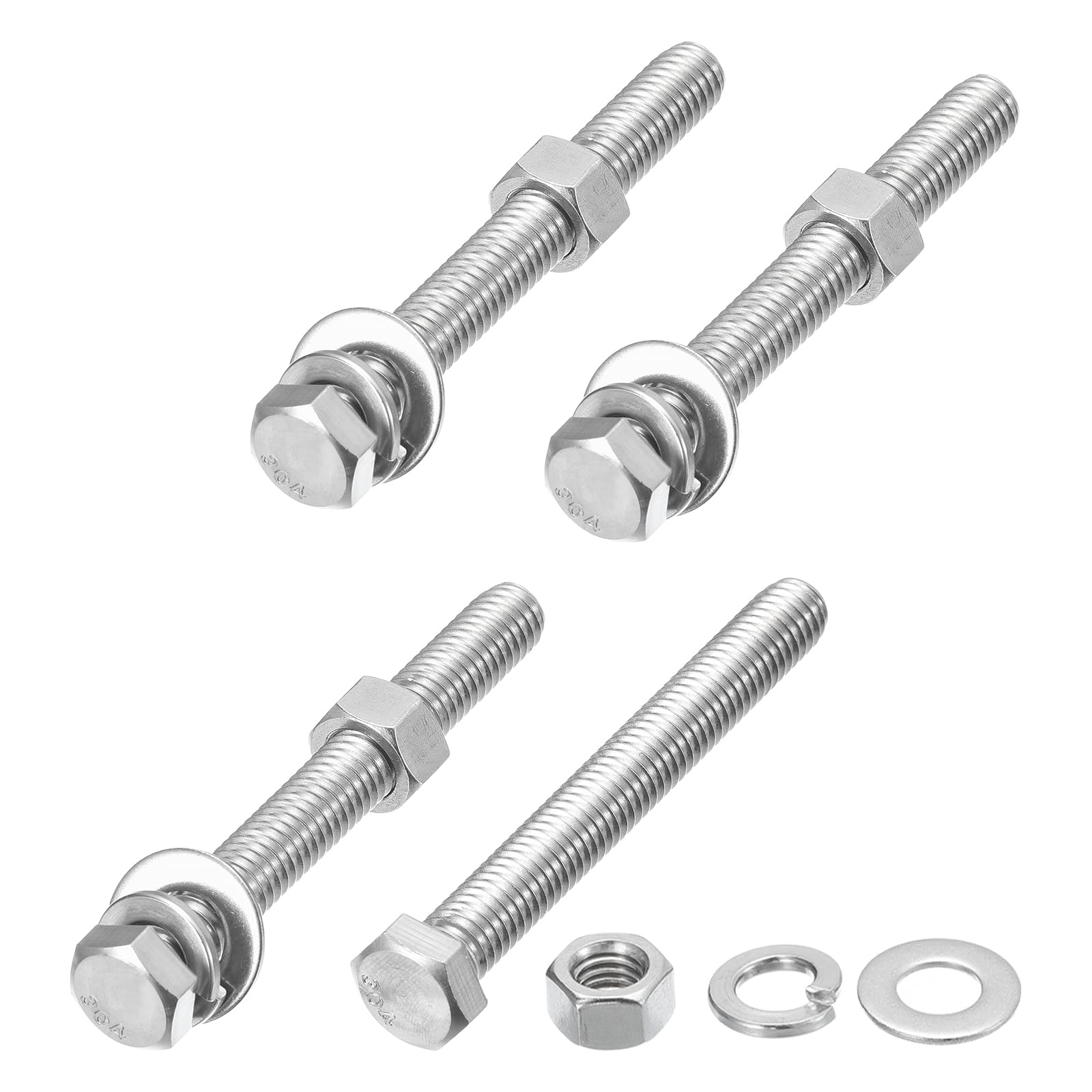 METALLIXITY Hex Head Screws Bolts, Nuts, Flat & Lock Washers Kits (3/8-16x3-1/4") 4 Set, Stainless Steel Fully Threaded Machine Screws Bolt Set - for Home Appliance Equipment