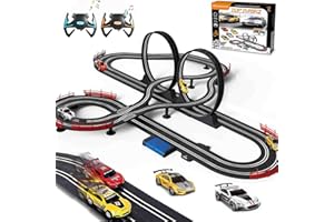 GLORRYEARST Slot Car Race Track for Boys and Kids 1:43 Scale Electric Powered Dual Racing with 4 Cars with Headlights Toy Big Track Sets Gift for Children 6+ Years Old