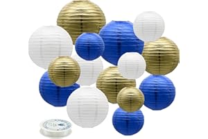 Meiduo Paper Lanterns Party Decorations Navy Blue Gold - Hanging Paper Lanterns Indoor Outdoor - Wedding Graduation Retirement Bachelorette Birthday Baby Shower Party Supplies, 15pcs