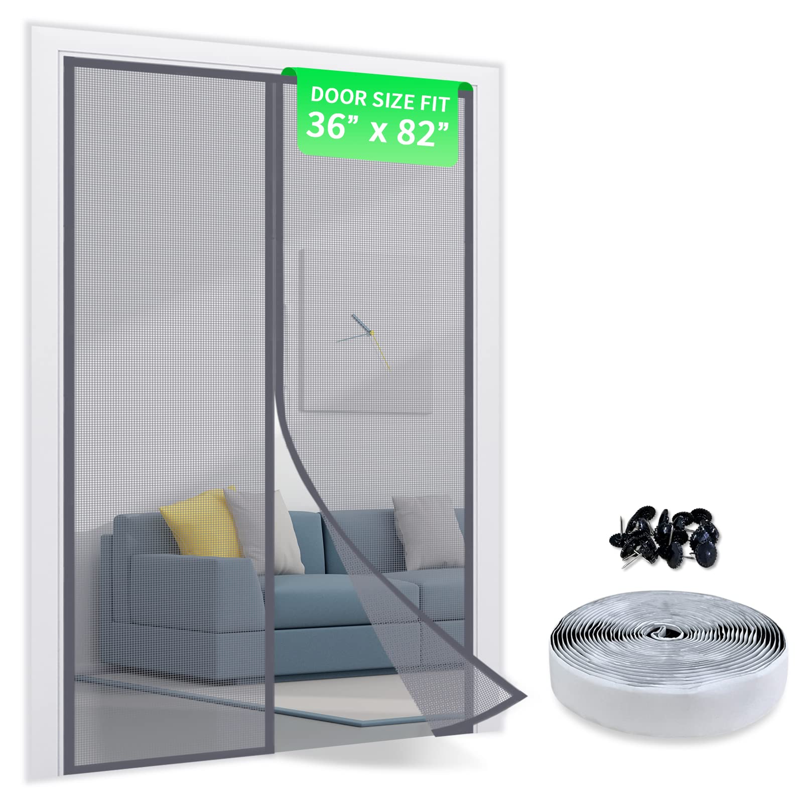 Photo 1 of TheFitLife Fiberglass Magnetic Screen Door - Heavy Duty Mesh with Full Frame Hook and Loop Powerful Magnets That Closure Automatically, Door Screen Mesh Net