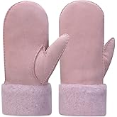 Harssidanzar Women Winter Mitten Gloves,Sheepskin Shearling Heated Warm Furry Cuff Gloves KL024US