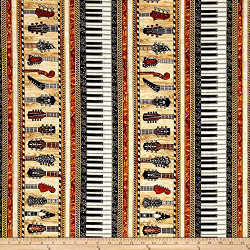 Encore Instruments Piano Keys & Guitar Stripe Cream Fabric By The Yard