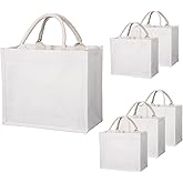 Segarty Jute Bag, 6 Pack Small White Reusable Burlap Tote Canvas Gift Favors Bags with Handles Blank Tote Bulk for Bridesmaid Wedding, Bachelorette Party, Beach Trip, Women Market Grocery Shopping