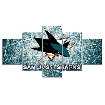 San Jose Sharks Nhl Hockey Team Logo Wall Decor Art Paintings 5 Piece Canvas Picture Artwork Ice Hockey Prints Poster Home Decoration Wooden Framed Ready To Hang 60 Wx32 H Amazon In Home Kitchen