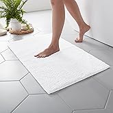 MARTHA STEWART Drylon Microfiber Bath Rug - 1 Piece, Ultra Soft Plush, Non-Slip, Thick, Washable Bathroom Rugs, Home Decor Accessories, Household Essentials, Small Bath Mat, 17" x 24", White