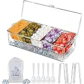 LIMOEASY Chilled Condiment Server, Clear Garnish Tray with Lid for Bar for Parties with 5 Removable Compartments, Ice Serving Bowl, Serving Containers for Fruit, Caddy, Snack, Sauce