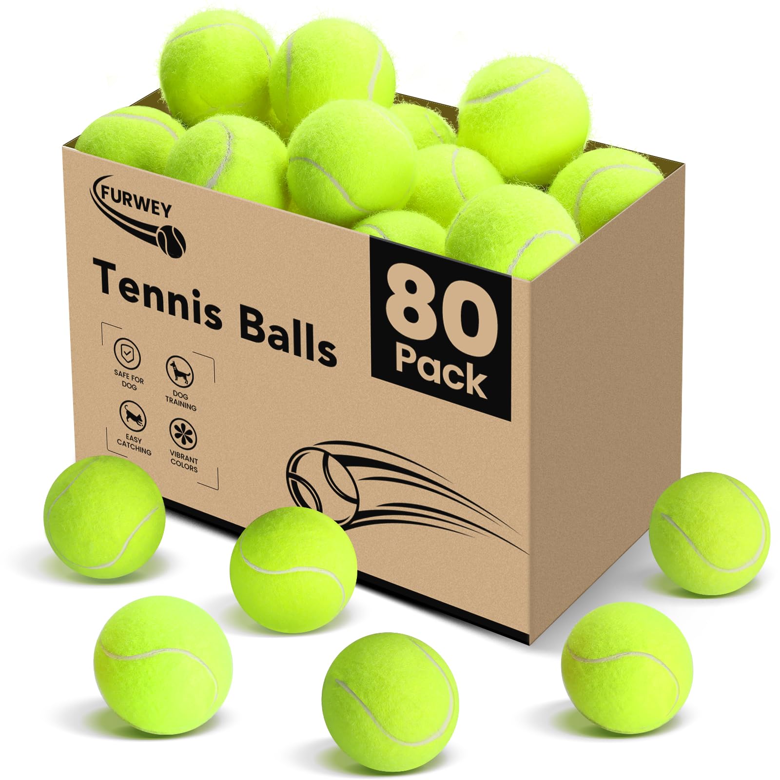 Photo 1 of FURWEY 80 Pack Tennis Balls,Thickened Tennis with Mesh Bag for Transport,High Elasticity Training Balls for Beginner, Playing Balls for Dogs