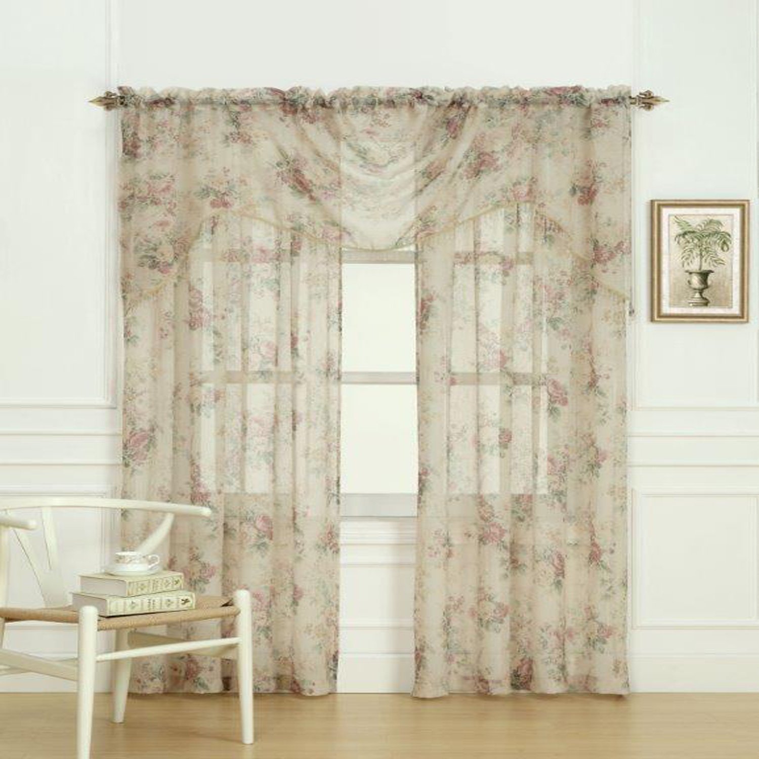 Laura Ashley Stowe Sheer Curtain with Rod Pocket, Panel Measures 72" W x 27" L, Multicolored, 1 Swag