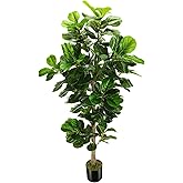OXLLXO 6ft Artificial Fiddle Leaf Fig Tree (72in) with Plastic Nursery Pot Faux Tree, Ficus Lyrata Fake Plant for Office House Farmhouse Living Room Home Decor (Indoor/Outdoor)