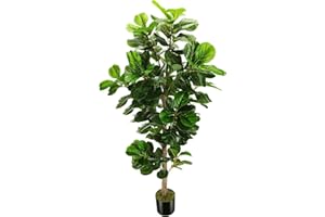 OXLLXO 6ft Artificial Fiddle Leaf Fig Tree (72in) with Plastic Nursery Pot Faux Tree, Ficus Lyrata Fake Plant for Office House Farmhouse Living Room Home Decor (Indoor/Outdoor)