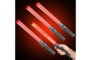 HiGiant 4 Pack 16 Inch LED Traffic Control Baton, Red Light Wands with 2 Flashing Modes, Air Traffic Control Light with Side Clip for Parking Direct, Airport Safety