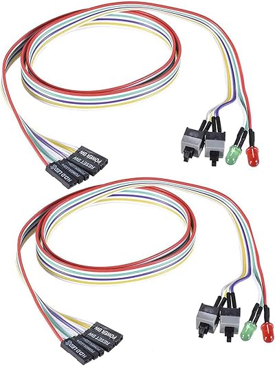 Potadak ATX Computer Case On/Off Switch Reset Cable 65cm 2 LED Red Green
