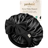 Yanibest Adjustable Satin Bonnet for Sleeping, Double Layer Silk Hair Bonnet with Tie Band for Unisex Women Men Curly Natural