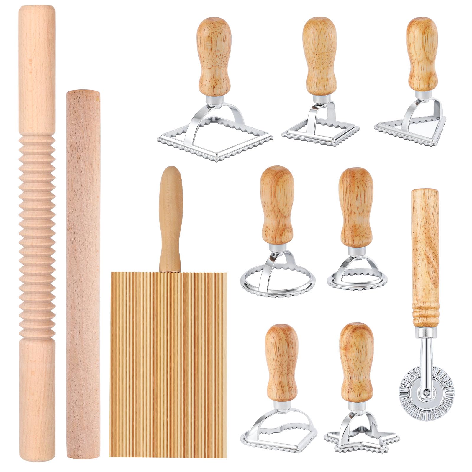 Photo 1 of 11 PCS Pasta Making Tool, Ravioli Maker Cutter Stamp Set, 1 Pasta Cutter Wheel with 1 Dough Roller, 1 Wood Gnocchi Board with 1 Ravioli Rolling Pin, Pasta Maker Tools for Lasagna, Pierogi