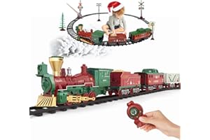 OLIUGEI Electric Train Set Steam Train Toys for Boys with Remote Control Christmas Train for Under The Trees with Smokes,Light & Sounds, for 3 4 5 6 7+ Years Old Kids