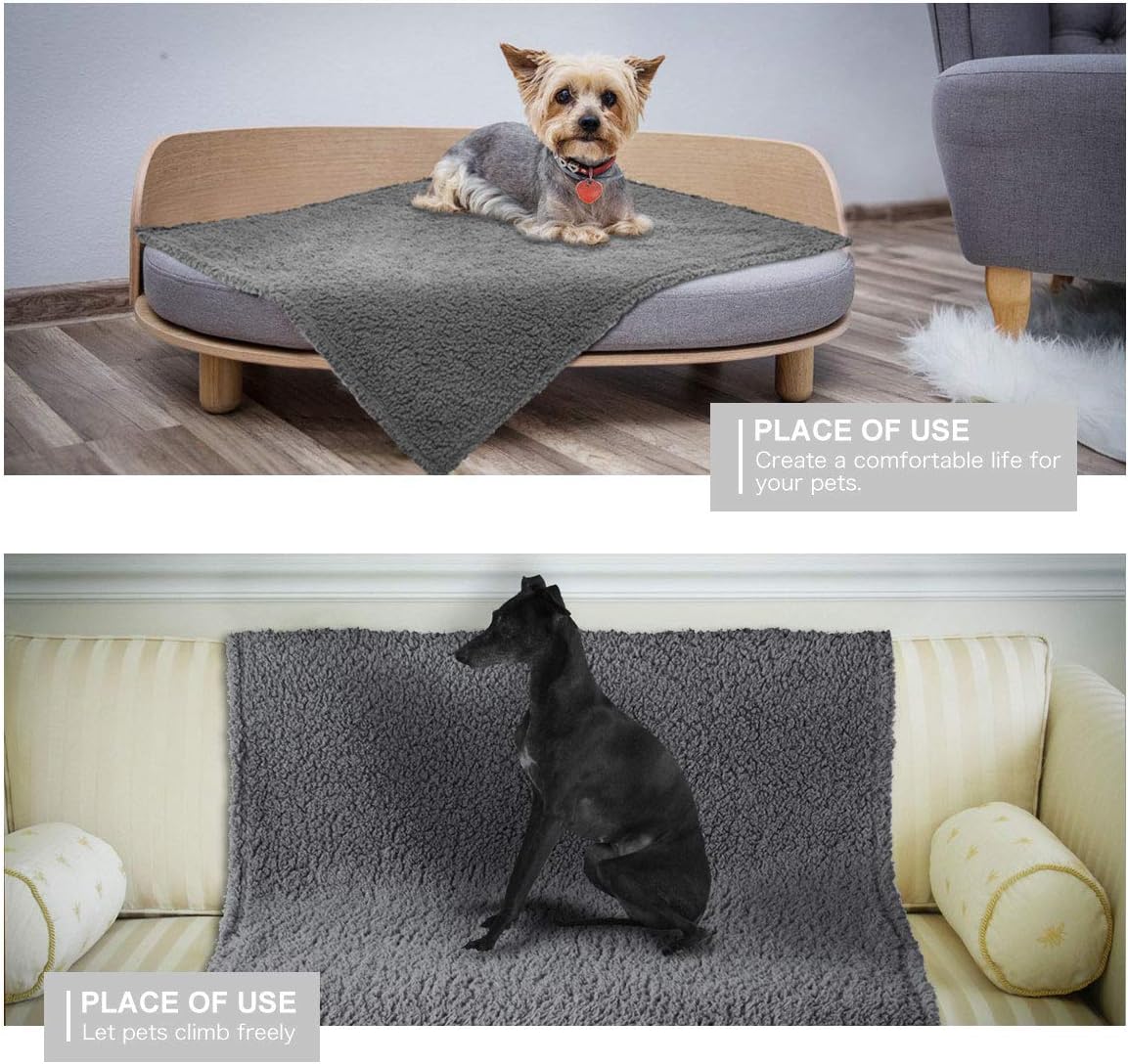 AIPERRO 2 Pack Premium Fluffy Fleece Dog Blanket, Soft and Warm Gray Pet Throw Blankets Bed Couch Car Seat Cover Washable for Puppies and Cats, Large : Pet Supplies