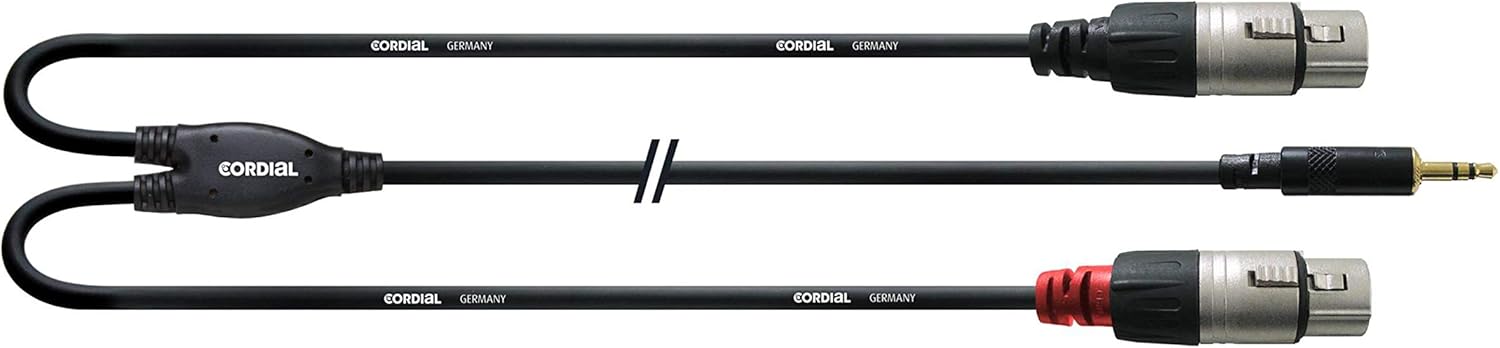 Cordial CFY 1.8 WFF Y-Adaptor Cable 3.5 mm Stereo Jack Gold to 2 x XLR Female 1.8 m, black