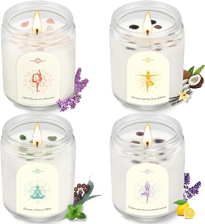 Yinuo Candle Natural Soy Wax Gift Set 4 Glass Jars 45-50H Coconut Lemon Lilac