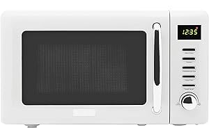 Haden 0.7 Cubic Foot Compact Countertop Microwave Oven, 700 Watt Small Microwave with 5 Power Levels & Express Functions, Ivory & Chrome
