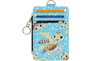 DATOUCAT Slim Wallet Credit Card Holder, Sea Turtles, RFID Wallet Women Cute Small Front Pocket Wallet With Zipper, PU Leather Thin travel RFID Blocking Card Case ID Window,Ladies Gifts