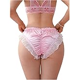 SHENHE Women's Satin Panty Ruffle Lace Trim Low Rise Ruched Back Silky Bikini Underwear