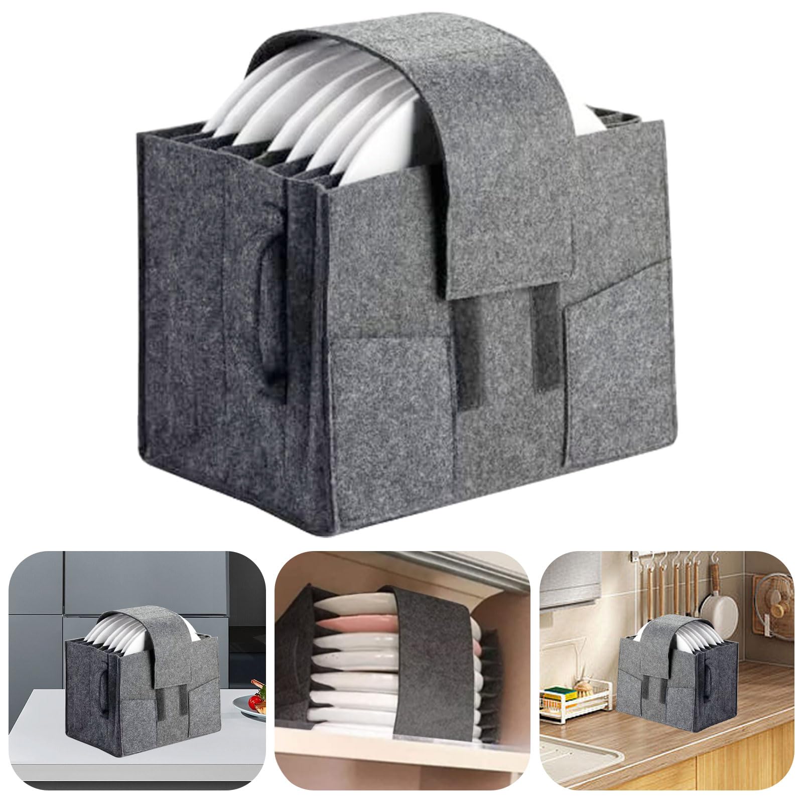 Caravan Plate Holder - Motorhome Kitchen Cupboard Storage For 8 Plates - Camping Dinnerware Solutions, Felt Liner (Grey)