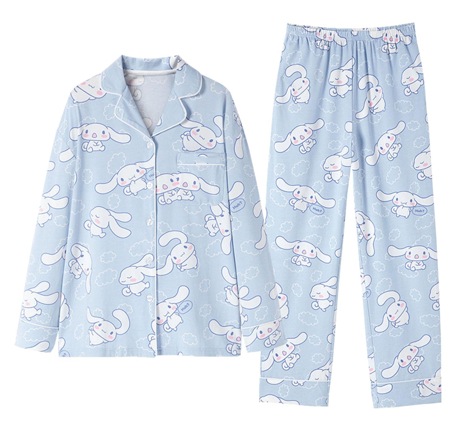 Photo 1 of WANHONGYUE Cartoon Printed Pajamas for Women Girls Long Sleeve Shirt with Pj Pants Sleepwear Home Wear 2 Piece Pajama Sets, Blue-1, L