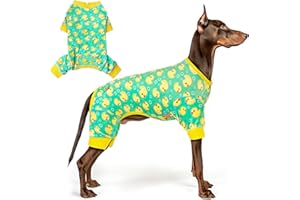 KYEESE Dog Pajamas Velvet Dog Pajamas Large Sized Dogs Soft Dogs Clothes Pjs with Yellow Ducks Pattern Stretchy Pet Jammies Coat Comfy Pet Onesie Costume, 3X-Large