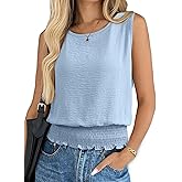 BLENCOT Summer Tank Tops for Women Sleeveless Casual Boho Cami Slim Fit Smocked Bottom Shirts