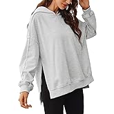 Glamaker Women's Oversized Hoodies Side Slit Zip Up Pullover Sweatshirt Casual Long Sleeve High Low Fall Clothes Top Shirts
