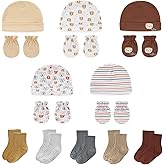 falianni Baby Boy Girl Cotton Hat Mitten Sock Set 15 Pack Infant Essential Accessories for 0-6 Months